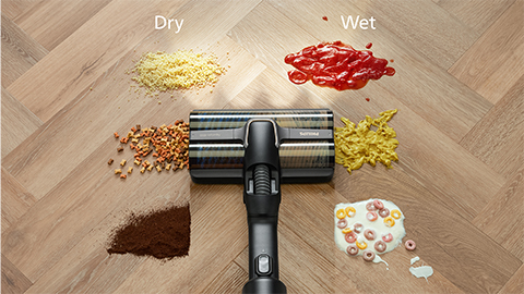 Aspiratorul fără fir Philips AquaTrio cu aspirare şi spălare seria 9000 curăţă murdăria umedă şi uscată