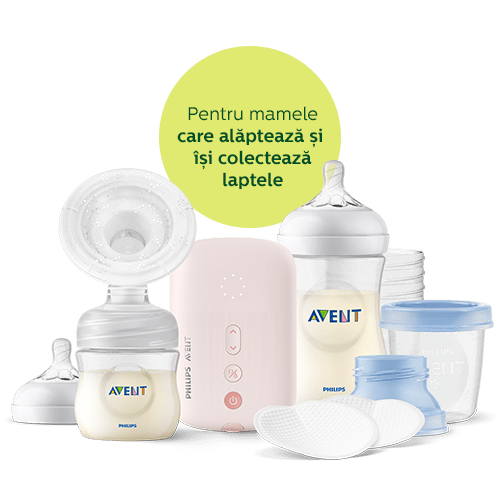 Produse esenţiale pentru alăptare: pompă de s&acirc;n, biberoane şi recipiente Philips Avent
